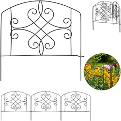 Relaxdays Beetzaun, 4-teilige Beetumrandung für Garten, Dekozaun Metall, antike Verzierungen, HxB: 32 x 186 cm, schwarz