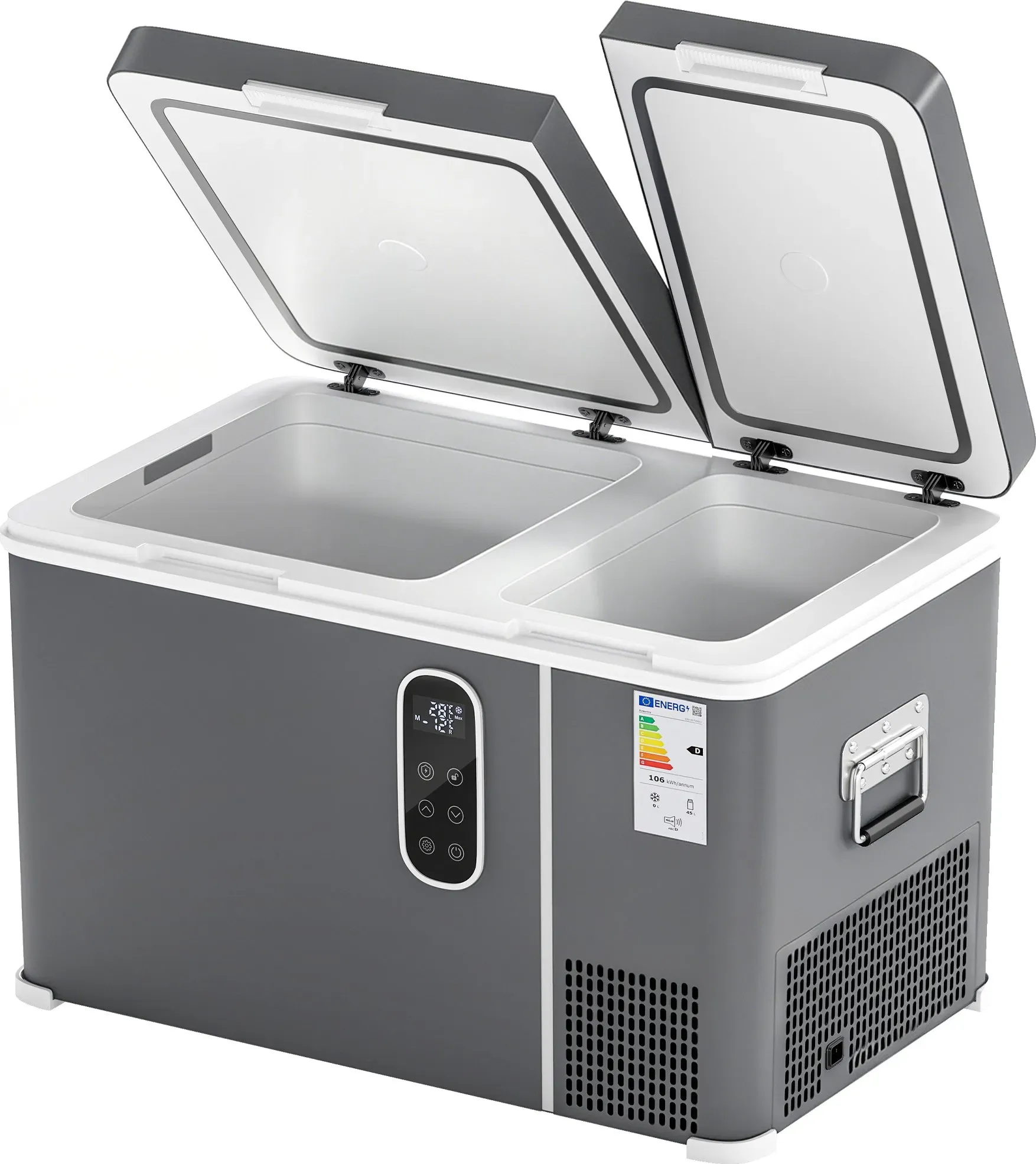 Outsunny Elektrische Tragbare Kühlbox 35L 12/24/240V Autokühlschrank mit Kompressor Doppelzone Steuerung per App Bluetooth LED-Licht Display ECO- und MAX-Modi von -20°C bis +20 °C Tragegriff für Reisen Camping   Aosom