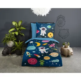 PURE luxury collection PURE LUXURY COLLECTION, Kinderbettwäsche "Planets", blau, B/L: 135cm x 200cm, 1 Stk., 1 Stk., Microfaser, 2 teilig, 135x200, Pflegeleicht, Reißverschluss, Wende, Kind Junge, Weltall Blau