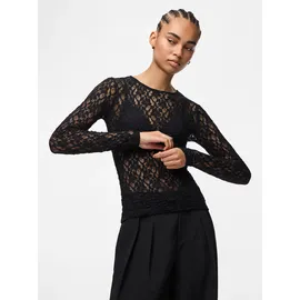 Pieces Spitzenshirt PCHAZEL LS LACE TOP NOOS Schwarz L