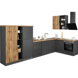 kochstation Winkelküche L-Form 380 cm grau
