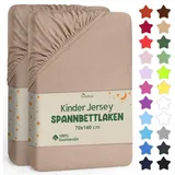 NatureMark Spannbettlaken Jersey, 70 x 140 cm, Baumwolle, für Matratzen bis 20 cm Höhe, Sand, 2 Stück