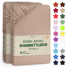 NatureMark Spannbettlaken Jersey, 70 x 140 cm, Baumwolle, für Matratzen bis 20 cm Höhe, Sand, 2 Stück