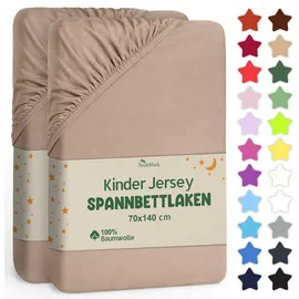NatureMark Spannbettlaken Jersey, 70 x 140 cm, Baumwolle, für Matratzen bis 20 cm Höhe, Sand, 2 Stück