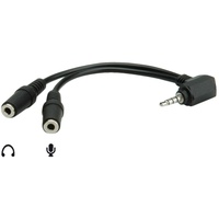 Roline 3,5mm Adapter 4polig (Mikrofon+Lautsprecher), schwarz, 15 cm