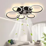 LED Deckenventilator mit Beleuchtung, 110CM Lampe mit Ventilator Und Fernbedienung APP, 105W Deckenlampe Mit Ventilator Deckenventilator mit Licht, Ceiling Fan Für Schlafzimmer Wohnzimmer,Schwarz
