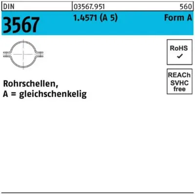 Rohrschellen-Hälften DIN 3567 Edelstahl A4 1.4571 ø61mm NW 50