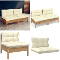 2-Sitzer-Gartensofa mit Creme Kissen Massivholz Kiefer - 2-Sitzer-Gartensofa - 2-Sitzer-Gartensofas - Home & Living - Braun