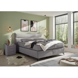 Boxspringbett ED EXCITING DESIGN "Vlieland", grau, B:210cm L:214cm, 95% Polyester, 5% Cotton, Komplettbetten, Premium 9-Zonen-Tonnentaschenfederkern Duo-Matratze mit Kokosmatte