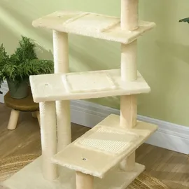 PawHut Kratzbaum mit Sisalsäulen, Katzenkratzbaum, Katzen Kletterbaum, Katzenbaum, Beige, 50 x 50 x 100 cm