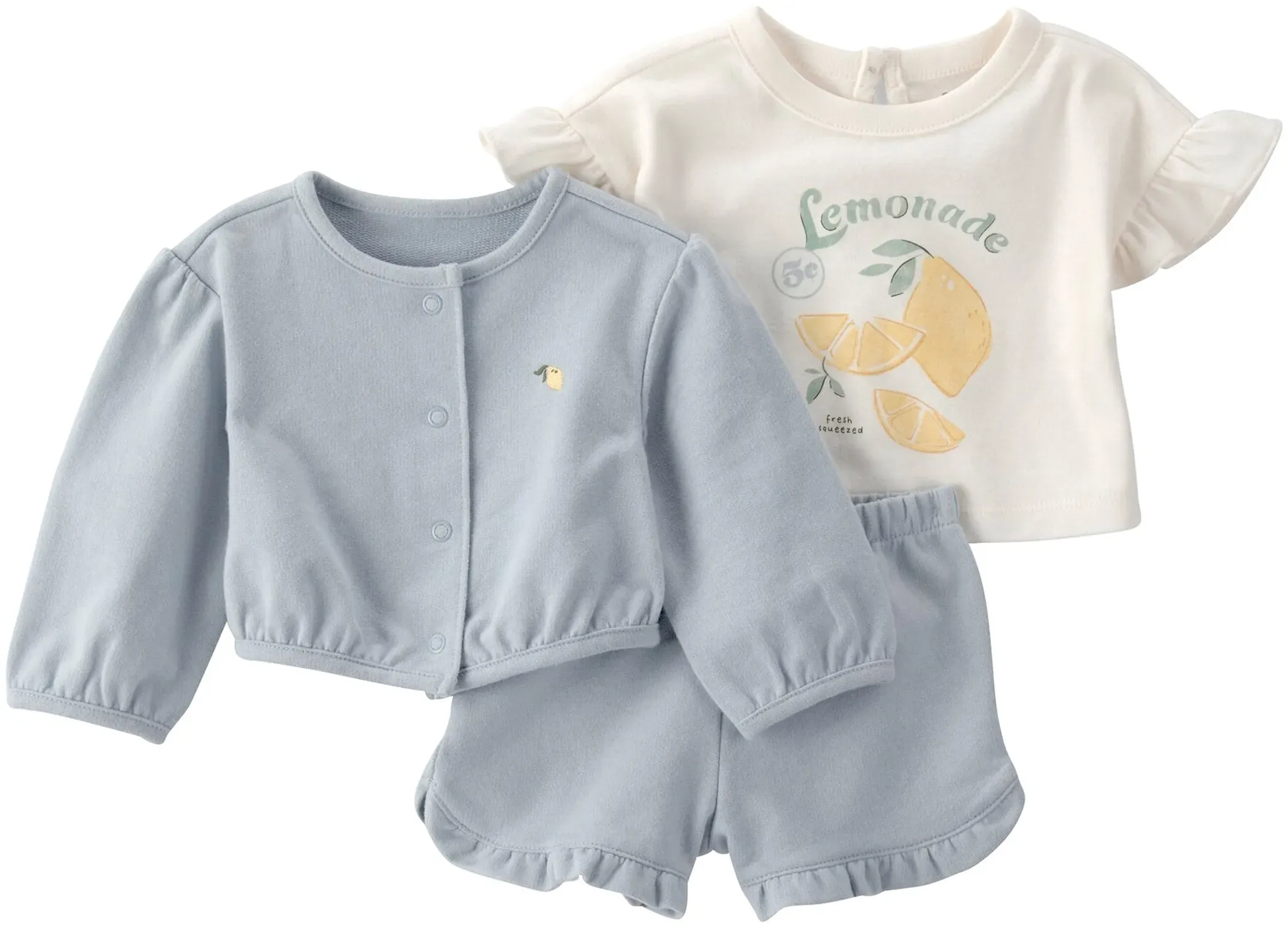 Carter's 3-tlg. Set T-Shirt, Sweatjacke und Shorts Zitrone, mehrfarbig, 62