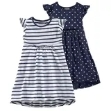 Kidsworld Jerseykleid, (Packung, 2 tlg.), mit Ringel und Sternen blau Mädchen Jerseykleid Gemusterte Kleider Mädchenkleidung