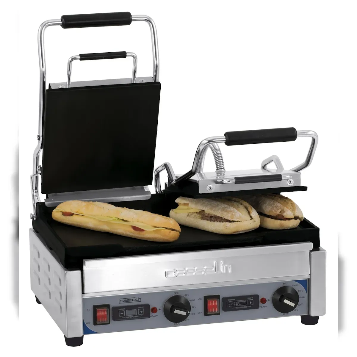 Panini Grill 2-fach - Premium - Glatt / Glatt mit Timer CGP2LLPT Casselin