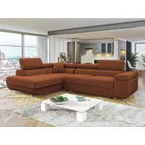 Mirjan24 Ecksofa Torezio Cord, Stilvoll Eckcouch mit Bettkasten und Schlaffunktion, Einstellbare Kopfstützen, 274x203x70-90 cm (Farbe: Poso 39, Se... - Braun