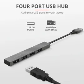 Trust Halyx USB-Hub, 4x USB-A 2.0, USB-A 2.0 [Stecker] (23786)