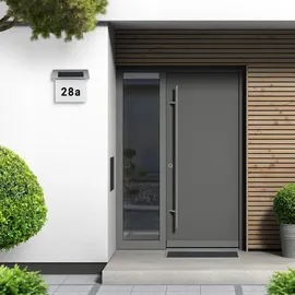 Melitec Solar-Hausnummer SH01 moderne LED-beleuchtete Hausnummer für außen, wasserdicht, aus Edelstahl, kabellose Solar-Hausnummernleuchte | Weiß/Silber