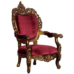 Casa Padrino Luxus Barock Wohnzimmer Sessel Bordeauxrot / Antik Gold - Prunkvoller Thron Sessel mit edlen Verzierungen - Handgefertigte Barock Wohnzimmer Möbel