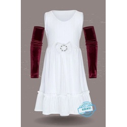 Berlinsel Partykleid Mädchen Abendkleid Festtagskleid Samtkleid 2 in 1 mit Armstulpen weiß für festliche Anlässe wie Geburtstag, Hochzeit, Weihnachtsfest 104