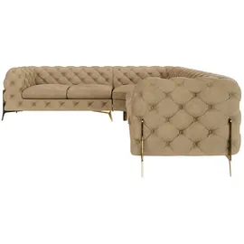s-style möbel S-STYLE Chesterfield Ecksofa Beige Samt, langer Schenkel rechts