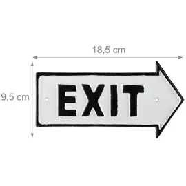 Relaxdays Exit Schild, Dekoschild für Wand & Tür, Antik-Design, Pfeil rechts, Beschilderung, Gusseisen, weiß/schwarz