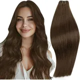 RUNATURE Tressen Echthaar Braun Menschliches Haar 50cm Echthaar Tressen Zum Einnähen Seamless Haartressen Echthaar Zum Einnähen 100g #4