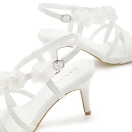 LASCANA Riemchenschuh mit Absatz, High-Heel-Sandalette romantische Sandalette, Sommerschuh weiß 38