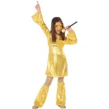 ATOSA | Goldenes Disco Kostüm für Mädchen | 70er Jahre Stil | Inklusive Kleid & Beinstulpen | Heller, bequemer und lustiger Anzug | Ideal für Partys, Karneval oder Events | Größe 7-9 Jahre