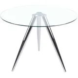 SalesFever Esstisch, rund mit Glasplatte und Chromgestell 100 cm | Tischplatte Glas | Gestell Chrom | B 100 x T 100 x H 75 cm | transparent-chromfarben