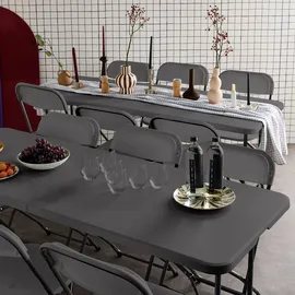 sweeek - 2er-Set Partytischen aus Kunststoff + 12 Stühle, zusammenklappbar - Dunkelgrau - Dunkelgrau/Weiß