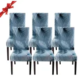 Jaotto Stuhlhussen 6 Stück Universal, Stuhlhusse Stretch 6er Set Moderne, Stuhlhussen Schwingstühle Elastische Langlebig Stuhlhussen für Esszimmer Bankett Deko(Blaue Blätter,6 Stück)