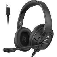 EKSA Gaming-Headset (USB Headset mit Mikrofon Office PC Headset mit ENC Mic Stummschalter & Lautstärkeregler, Usb headset mit mikrofon stummschalter lautstärkeregler kabel für) schwarz
