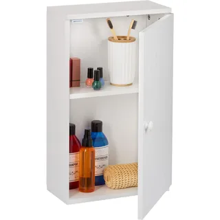 Relaxdays Badschrank, hängend, mit Tür, 2 Flexible Fächer, HxBxT: 50 x 30 x 15,5 cm, Hängeschrank für die Wand, weiß