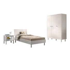 58 aufm Kessel JUGENDZIMMER SET 90x200 Keeley Buche Weiß Holz Schrank Komfort Stabil