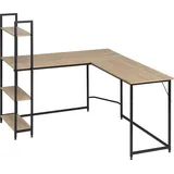 Woltu Eckschreibtisch, L-Form Computertisch, Winkelschreibtisch, mit 4 Ablagen 138x50cm&80x50cm, Industrie-Design für Home Office - Hellbraun/Schwarz