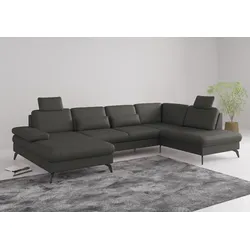Wohnlandschaft SIT & MORE "Morris U-Form, inkl. Sitztiefenverstellung", grau (anthrazit), B:335cm H:82cm T:212cm, Sofas, wahlweise mit Armteilverstellung, Bettfunktion & Bettkasten