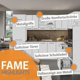 Vicco Winkelküche Fame-Line L-Form 257 x 347 cm Eiche/Weiß