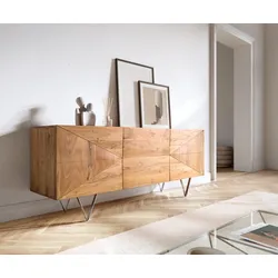 Design-Sideboard Wyatt 175 cm 3D Optik mittig Akazie Natur Edelstahl