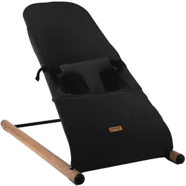 Childhome CWRSMB Babyschaukel Bezug waschbar Schaukelstuhl Säugling gepolsterter Gurt, Jersey schwarz Holz Stahl, max. 9kg Bxlxh 46x74x56 cm
