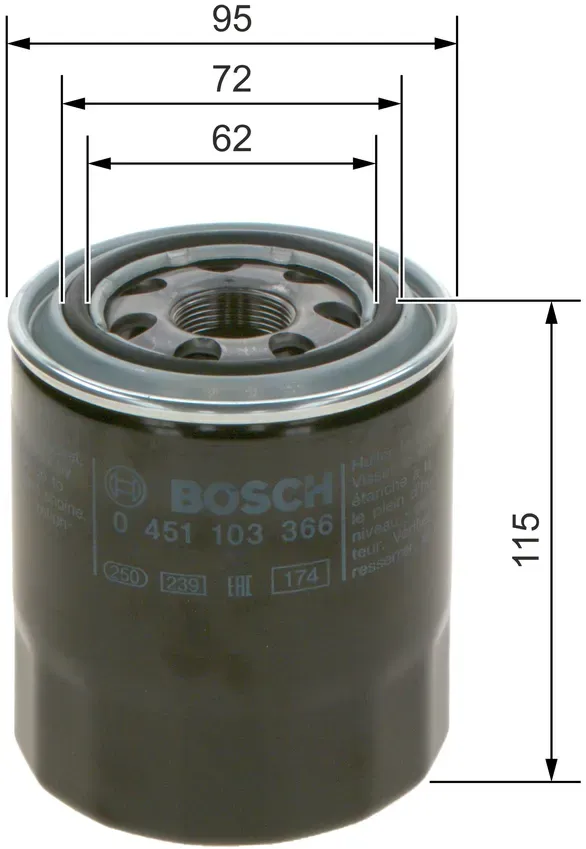 BOSCH Ölfilter 0451103366 Anschraubfilter 120mm GewindemaßM 26 x 1,5 für HYUNDAI KIA
