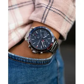 Tommy Hilfiger Bank 1791718 Herrenuhr - Silber/Blau