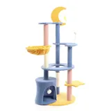 fudajo Kratzbaum Mond Sterne 132 cm blau/gelb