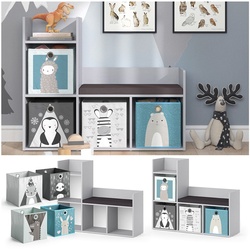 Vicco Bank-Regal Bücherregal Kinderregal Luigi Hellgrau 107x89 cm modern Faltbox Sitzbank Kinderzimmer Regal Wandregal Spielzeugregal Dekoregal Standregal Aufbewahrung Würfelregal Regal-Bank-Kombi