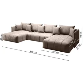 furmeb24 ASPEN U Ecksofa mit Schlaffunktion Bettzeugablage 346x188cm, Sofa U Form, - Beige