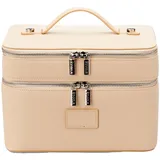 ETOILE - Duo-Kosmetikkoffer – große, funktionale Reise-Make-up-Tasche mit herausnehmbarer Trennwand und Spiegel, Beige, Kosmetikkoffer mit doppeltem Reißverschluss, zweistöckiges Design und Tragegriff