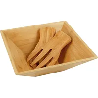 Relaxdays Salatschüssel, Bambus, Salatbesteck, Salat, Obst, Snacks, HxBxT: 28x28x10cm,