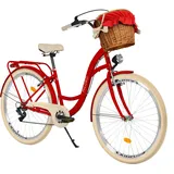 Milord Komfort Fahrrad Mit Weidenkorb Damenfahrrad, 28 Zoll, Rot, 7 Gang Shimano - Rot