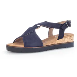 Sandalette GABOR "GENUA", Damen, Gr. 44, blau (dunkelblau), Nubukleder, klassisch, Schuhe, Sommerschuh, Sandale, Keilabsatz, mit verstellbarem Fersenriemchen
