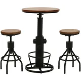 Mendler Set Bartisch + 2x Barhocker HWC-N17, Barstuhl Stehtisch höhenverstellbar drehbar Fußablage Industrial Holz ~ braun