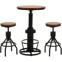 Mendler Set Bartisch + 2x Barhocker HWC-N17, Barstuhl Stehtisch höhenverstellbar drehbar Fußablage Industrial Holz ~ braun