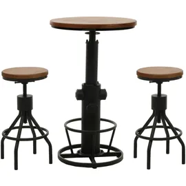 Mendler Set Bartisch + 2x Barhocker HWC-N17, Barstuhl Stehtisch höhenverstellbar drehbar Fußablage Industrial Holz ~ braun